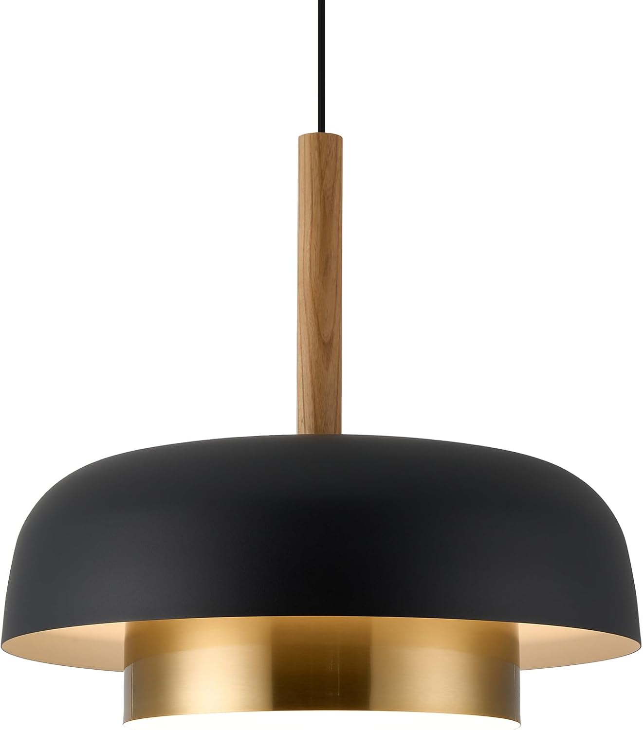 Dual Layer Wood Black Gold Pendant Light