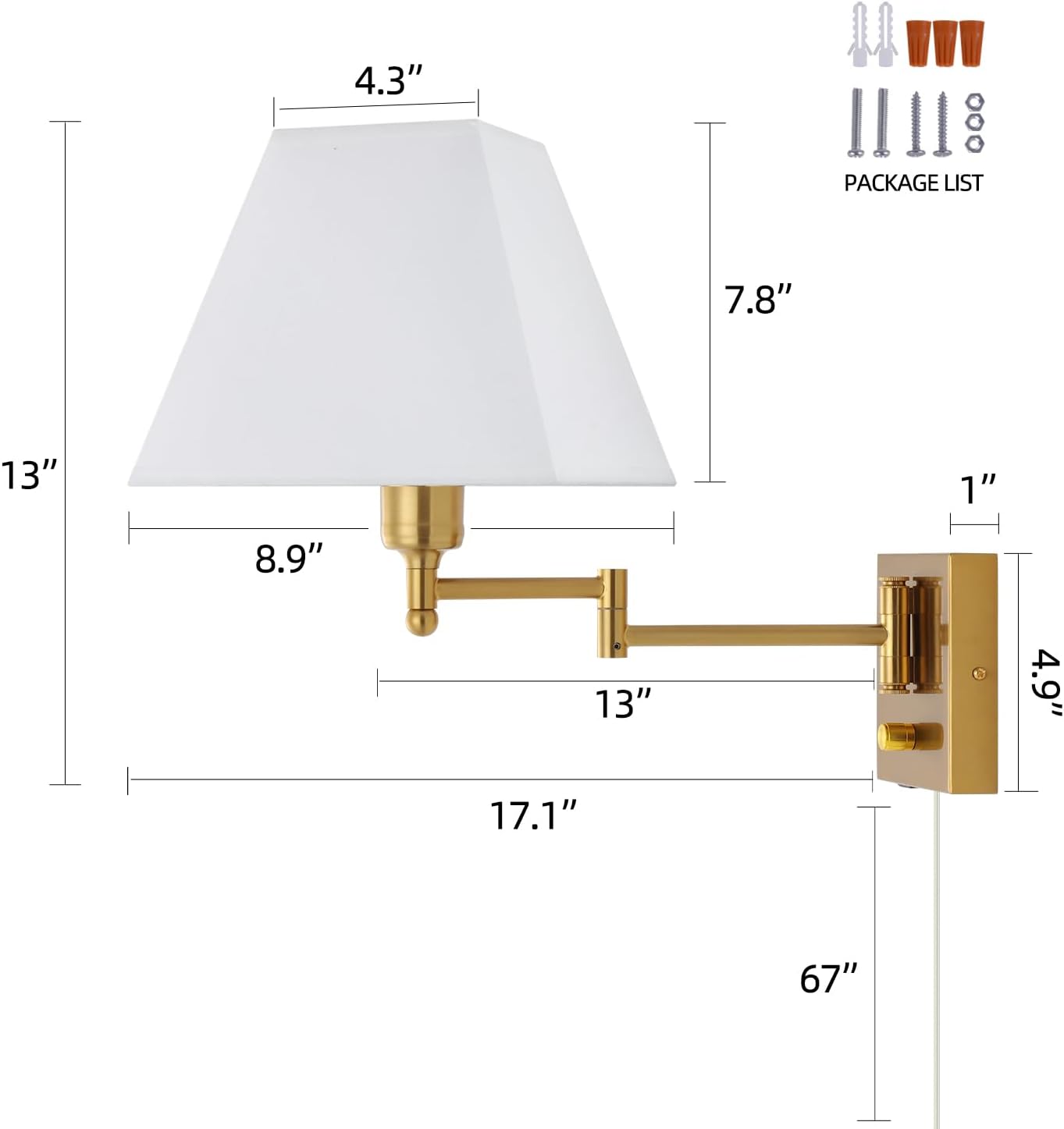 Swing Arm USB Dimmable Gold Wall Sconce