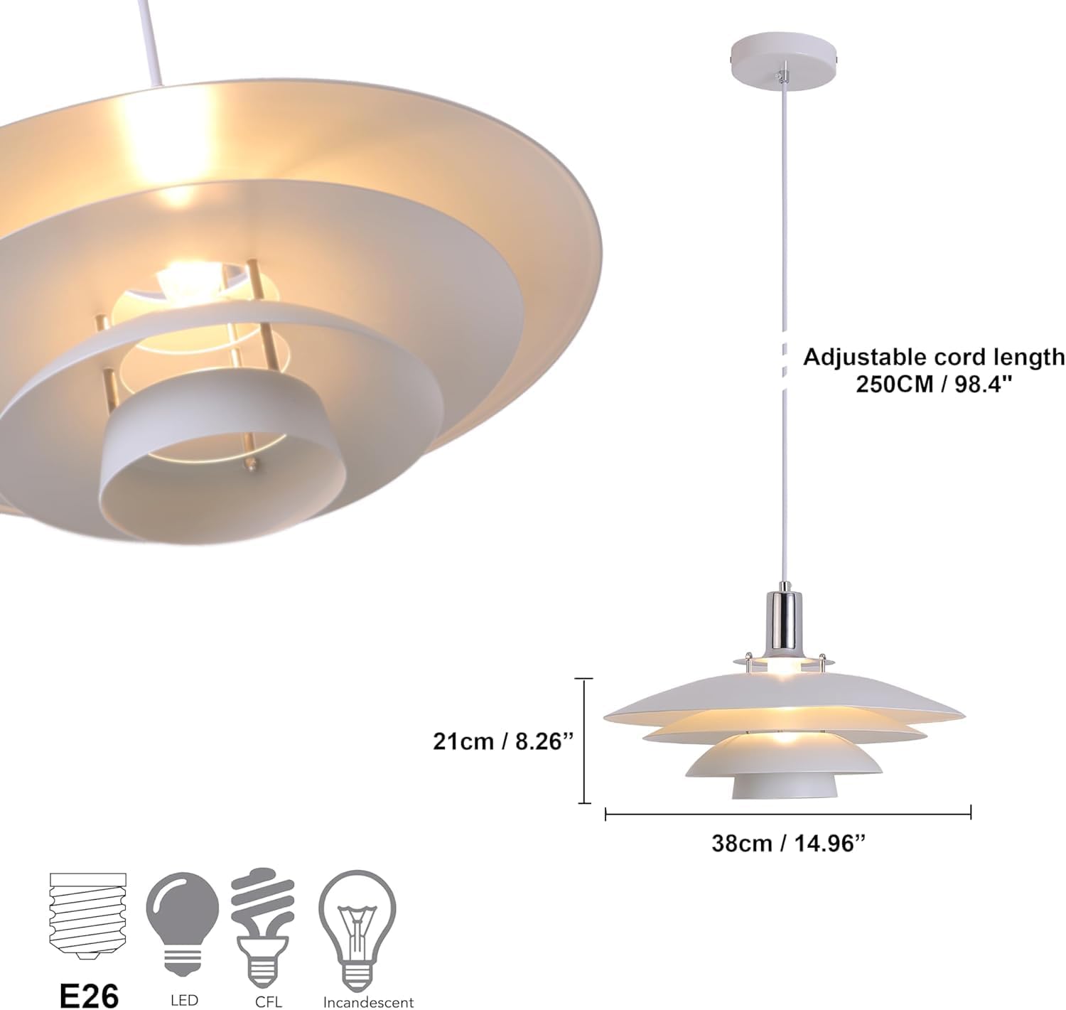 Four Tier White Metal Pendant Lamp