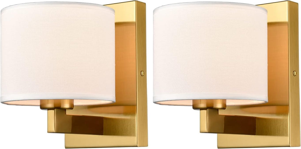 Two Pack Gold Linen Drum Wall Sconces