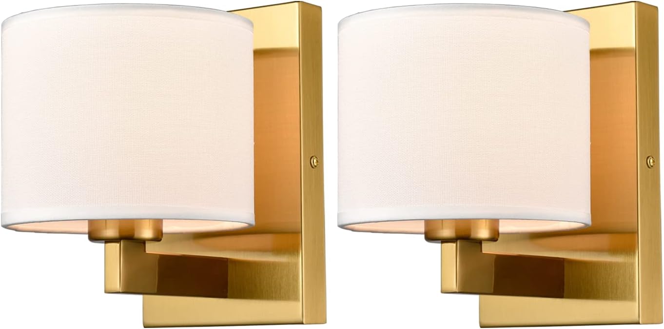 Two Pack Gold Linen Drum Wall Sconces