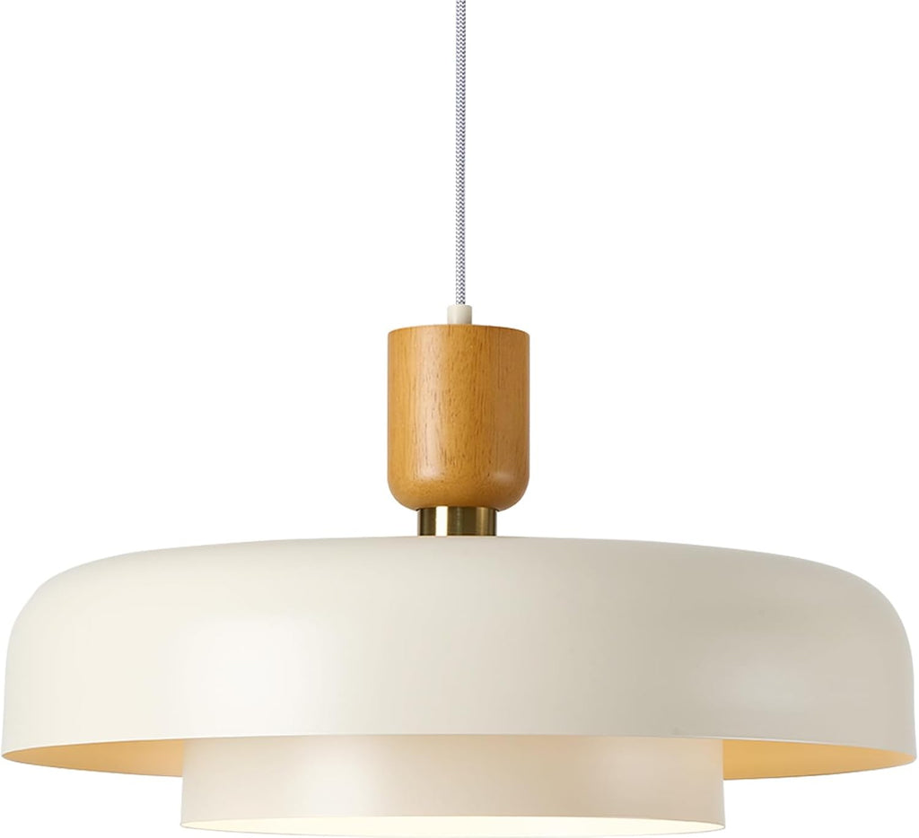 Two Tier Cream Wood Brass Pendant Light