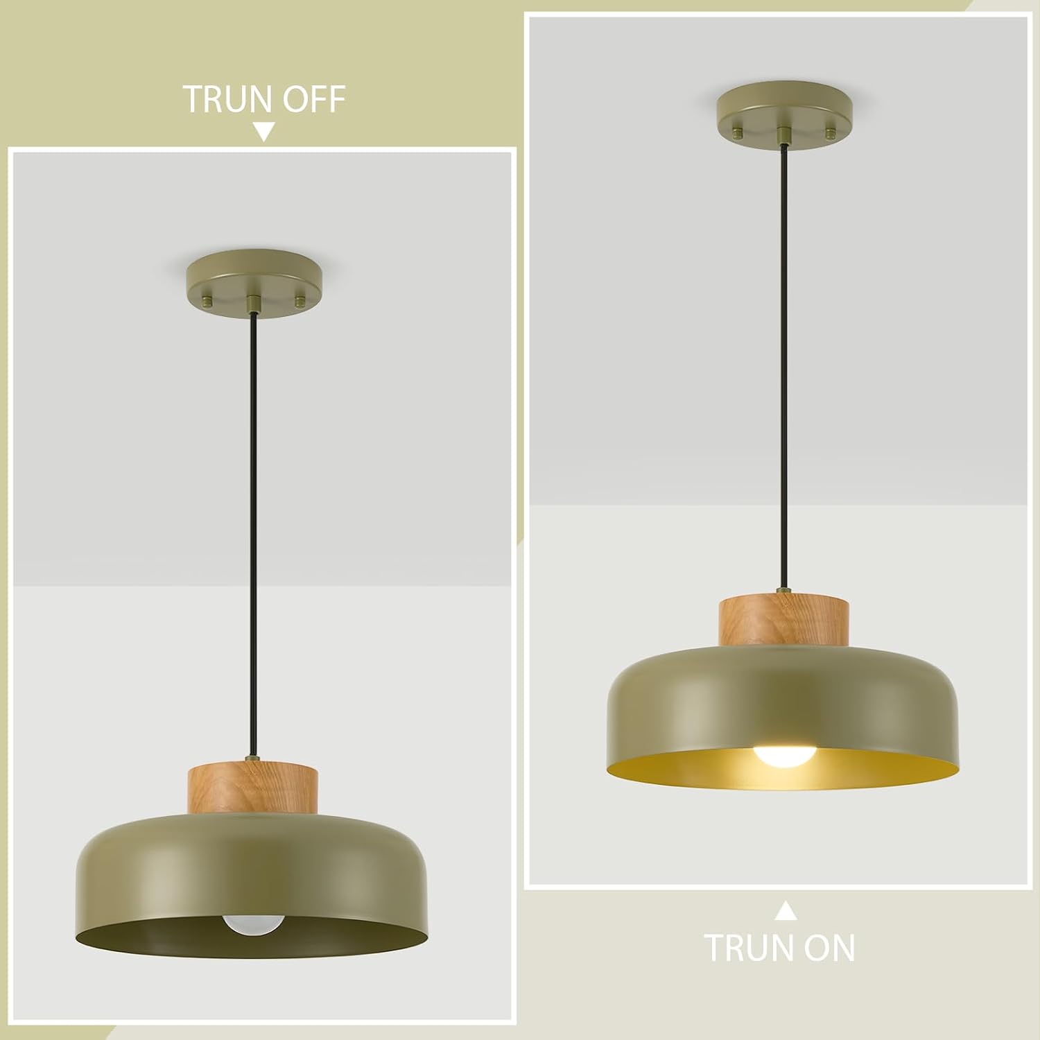 Natural Wood Green Adjustable Pendant Light
