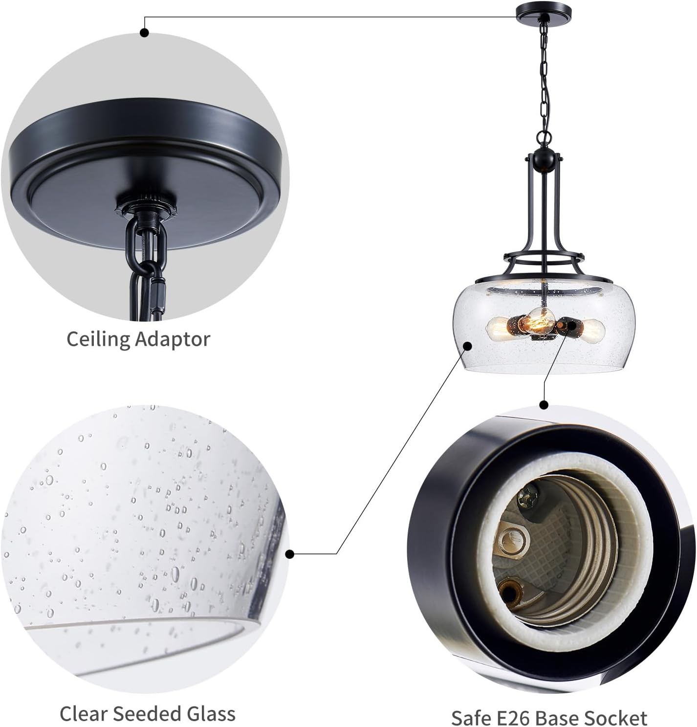 Rustic Glass Shade Round Pendant Light