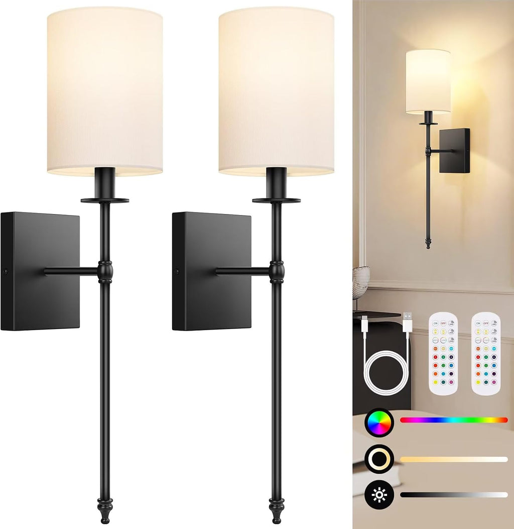Two Pack RGB Remote Wireless Wall Sconces