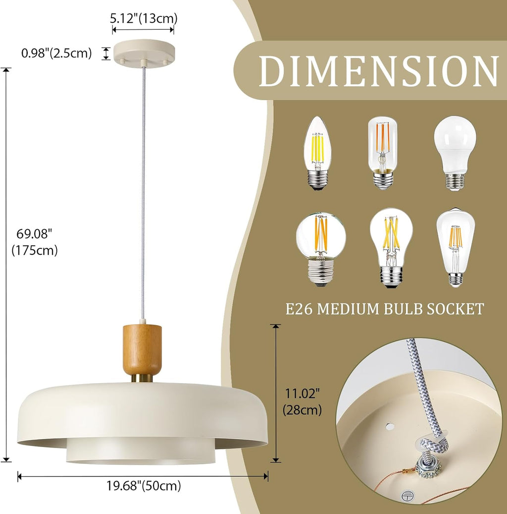 Two Tier Cream Wood Brass Pendant Light