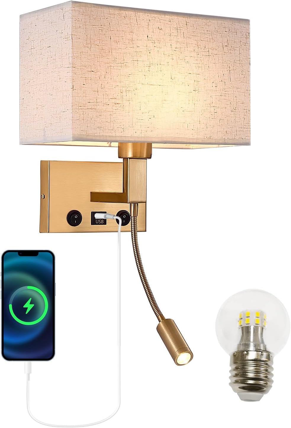 USB Charging Bedside Reading Wall Sconces