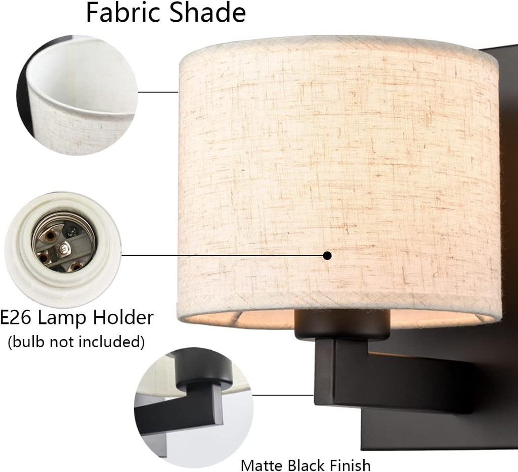Two Pack Black Drum Fabric Wall Sconces