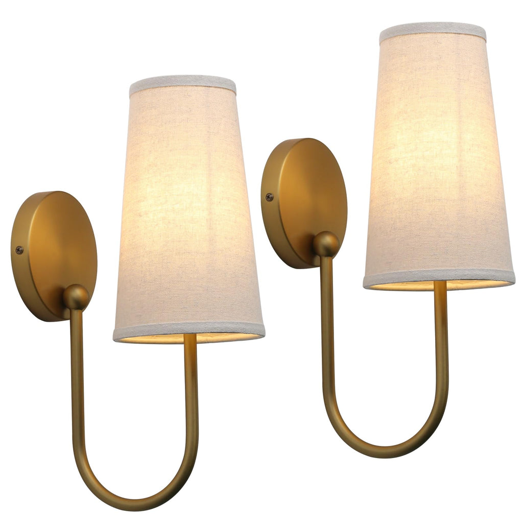 Two Pack Cone Linen Brass Wall Sconces