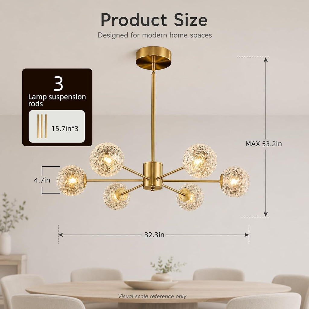 Six Light Glass Globe Modern Chandelier