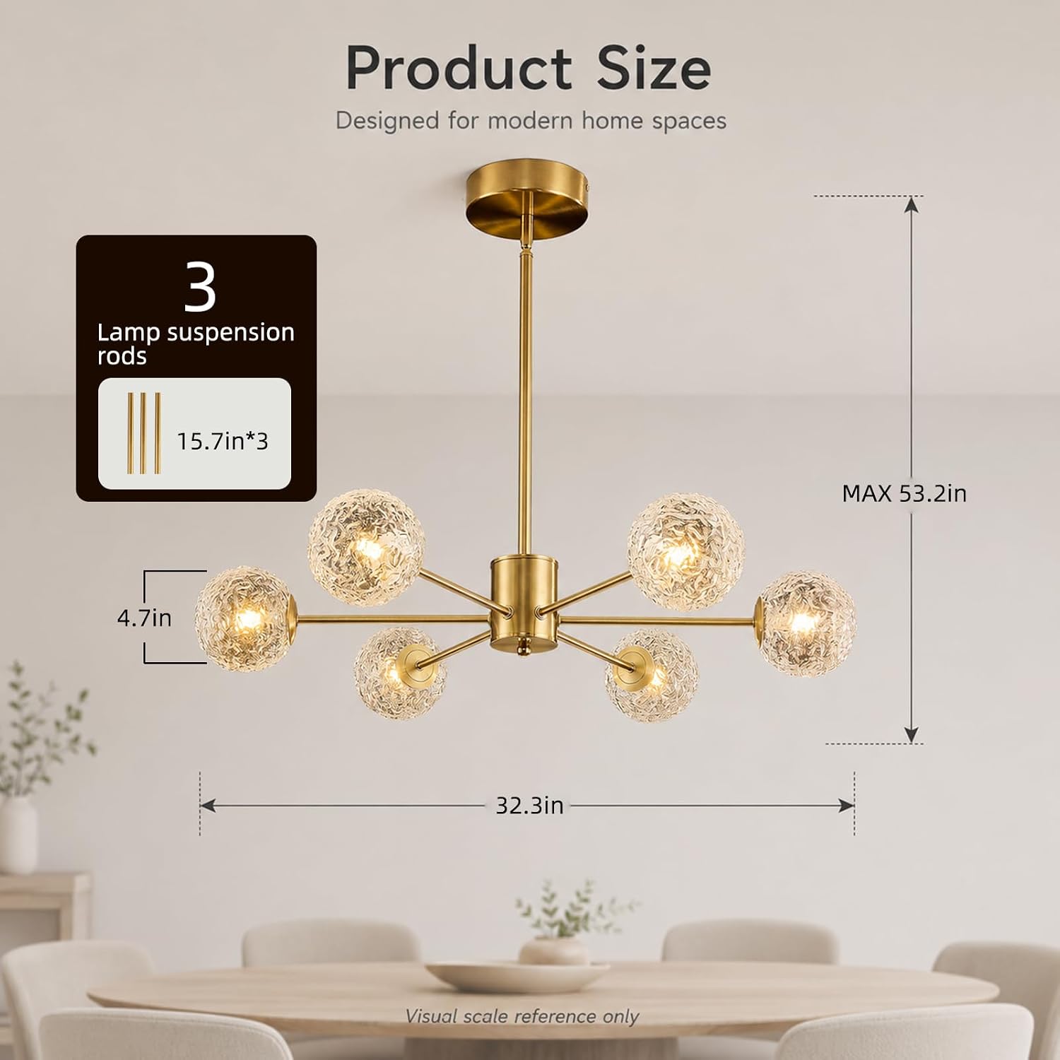 Six Light Glass Globe Modern Chandelier
