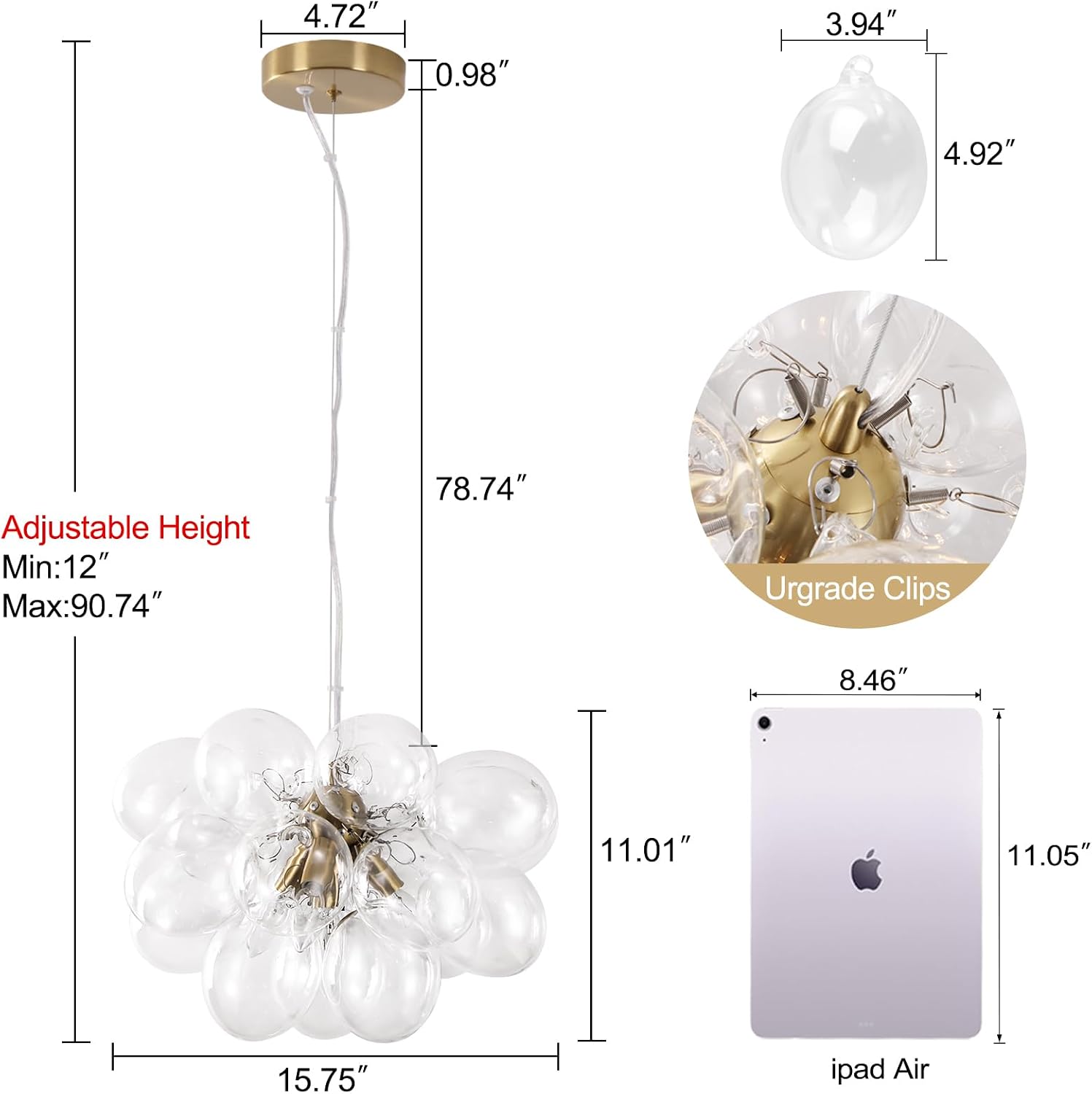 Four Light Bubble Glass Gold Chandelier