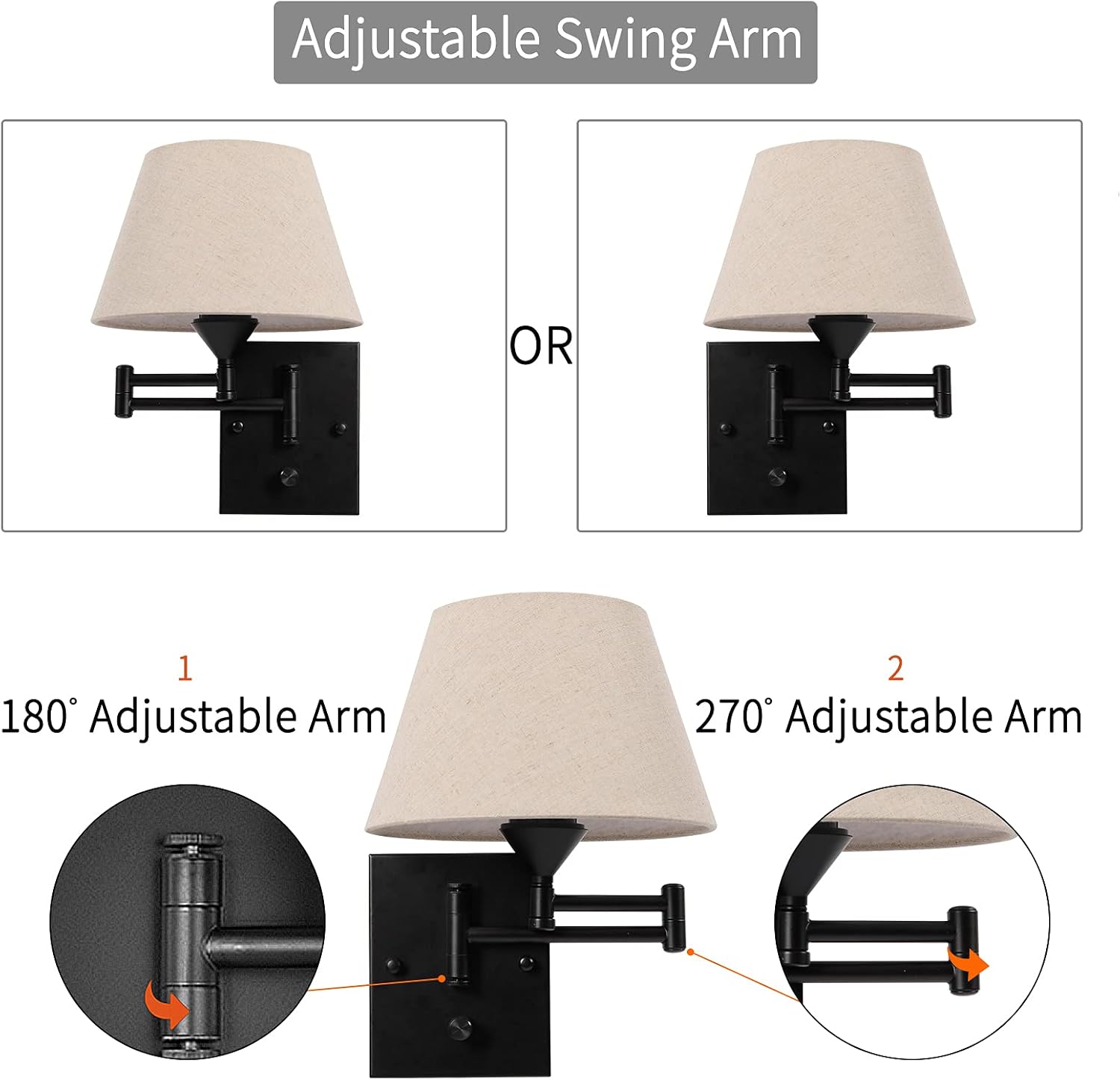 Two Pack Swing Arm Beige Fabric Wall Lamps