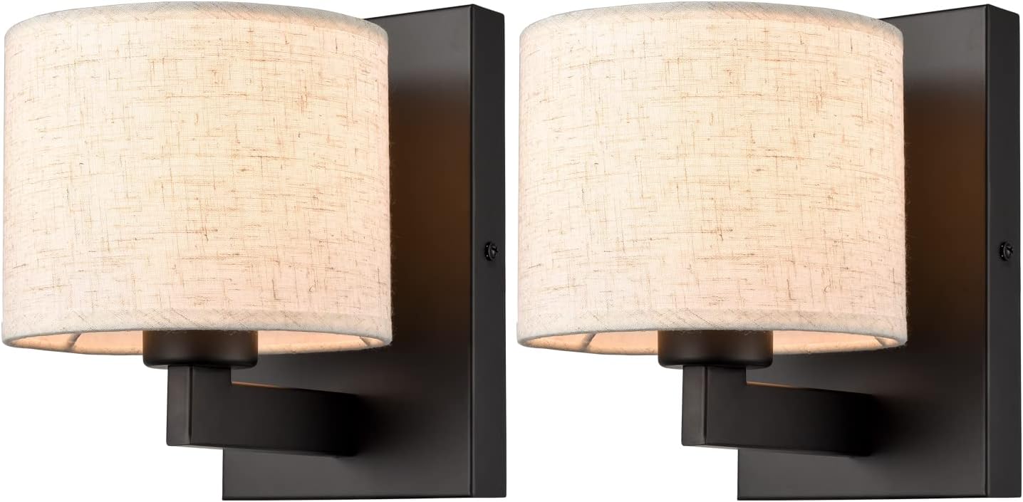 Two Pack Black Drum Fabric Wall Sconces