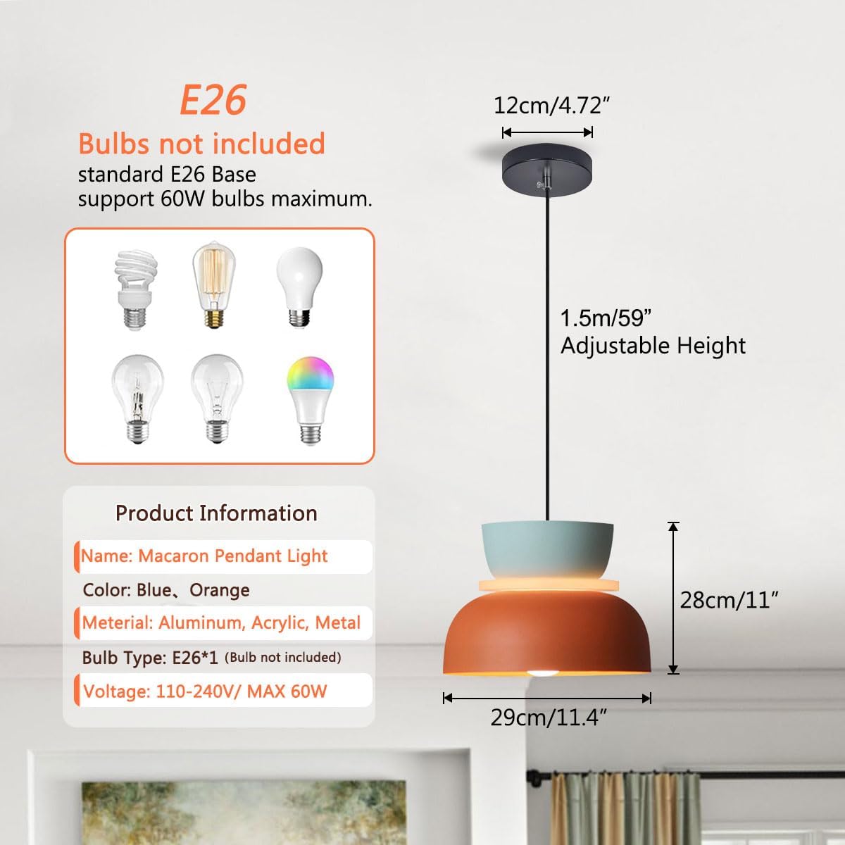 Two Tone Macaron Shade Pendant Light