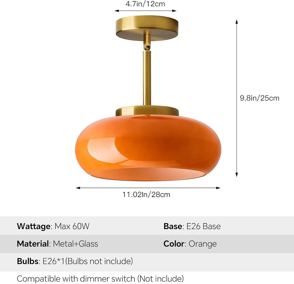 Adjustable Orange Glass Gold Pendant Lamp