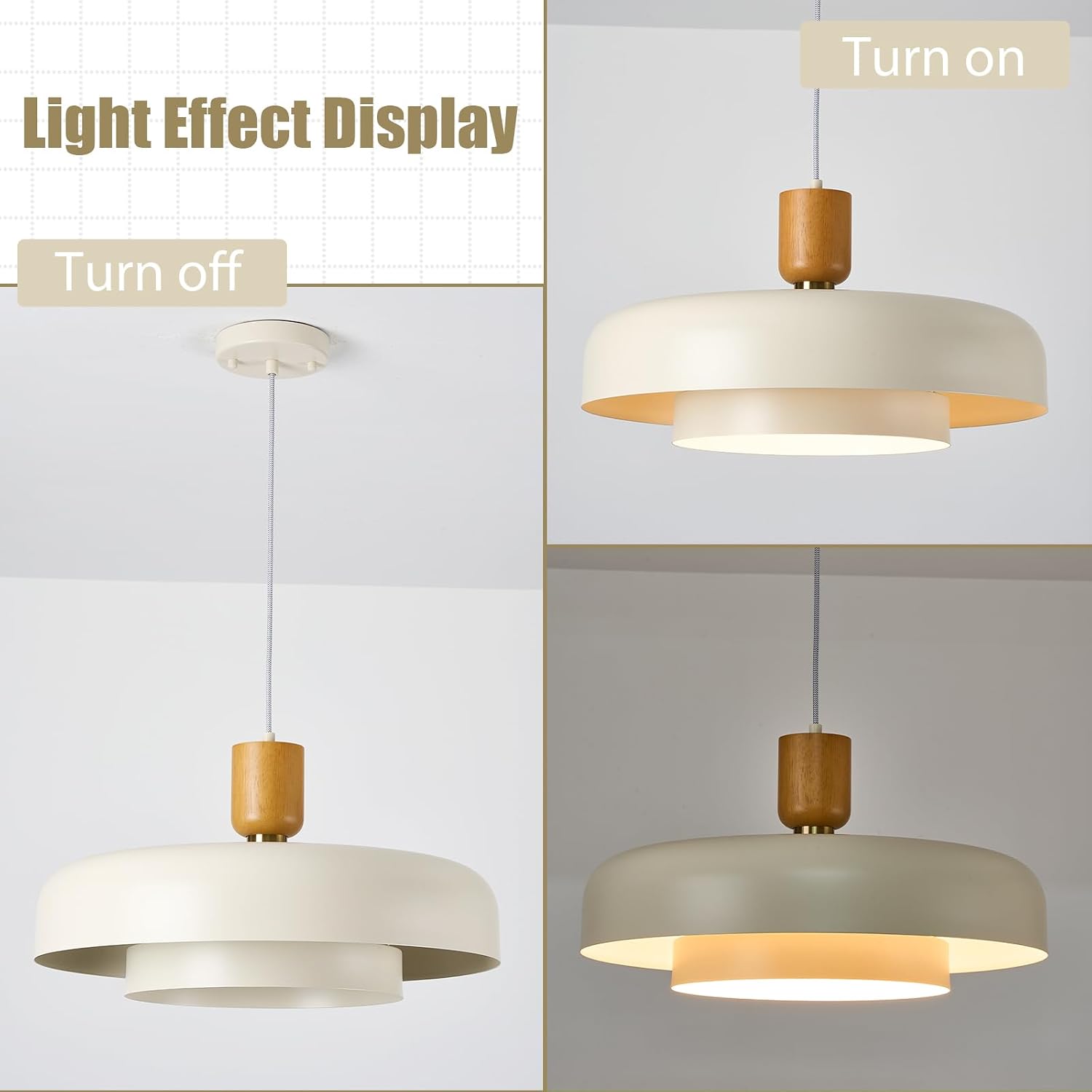 Two Tier Cream Wood Brass Pendant Light
