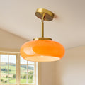 Adjustable Orange Glass Gold Pendant Lamp