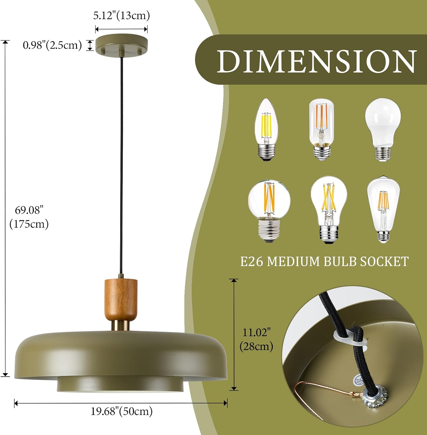 Two Layer Wood Green Brass Pendant Lamp