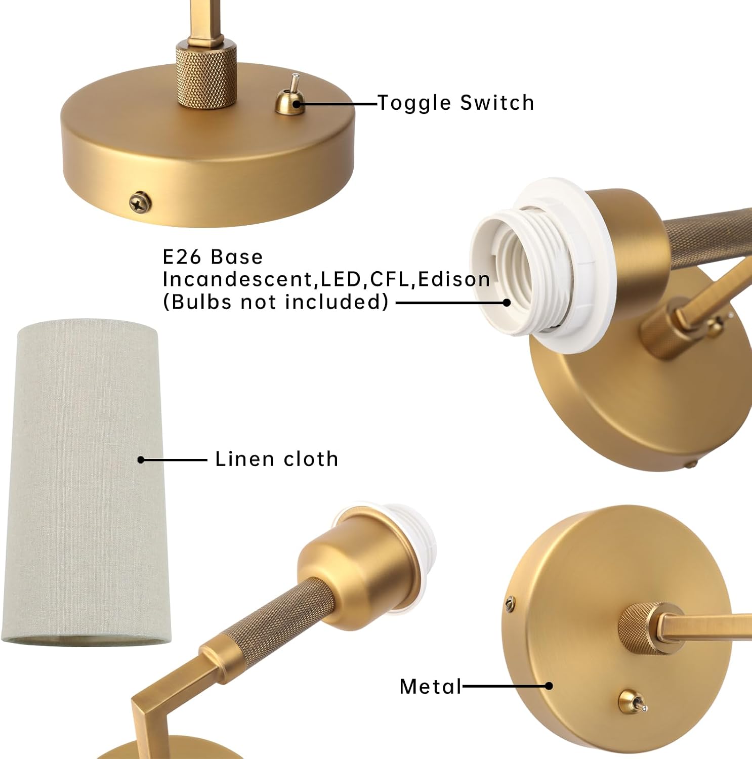 Two Pack Brass Linen Indoor Wall Sconces