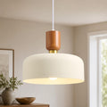 Wood Brass Cream Shade Pendant Light