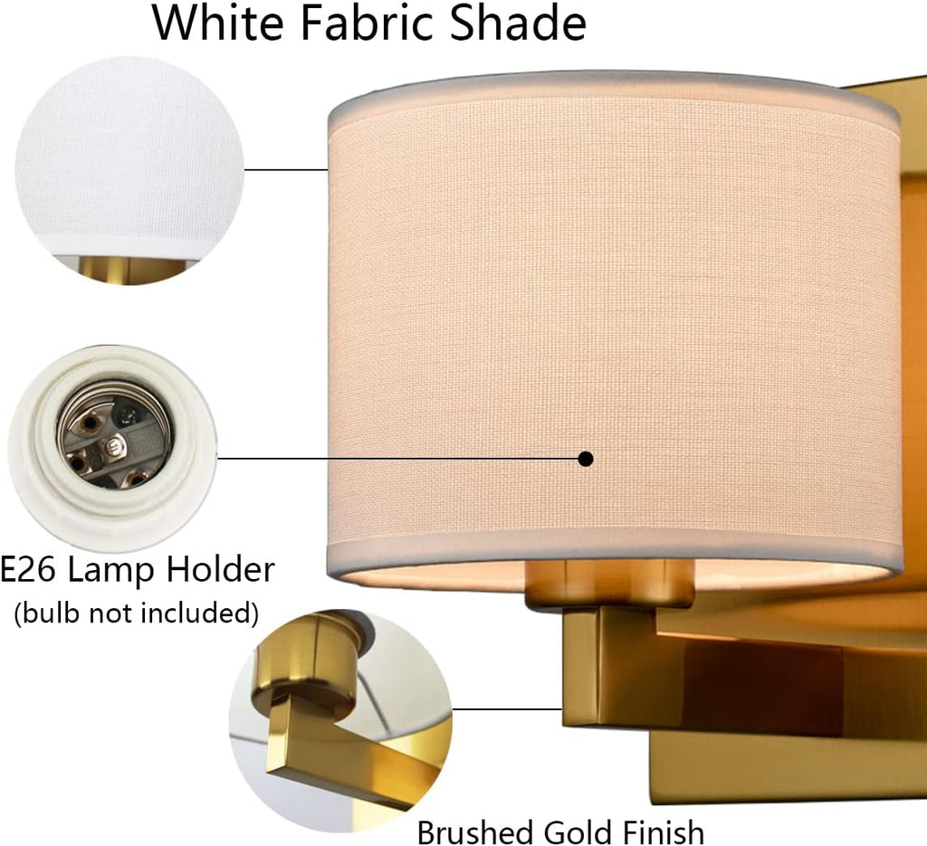 Two Pack Gold Linen Drum Wall Sconces
