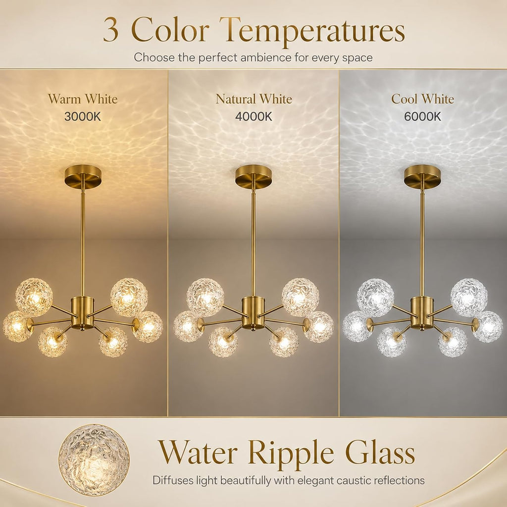 Six Light Glass Globe Modern Chandelier