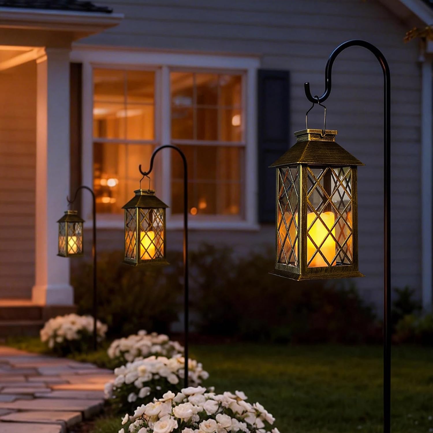 Two Pack Antique Gold Solar Garden Lanterns