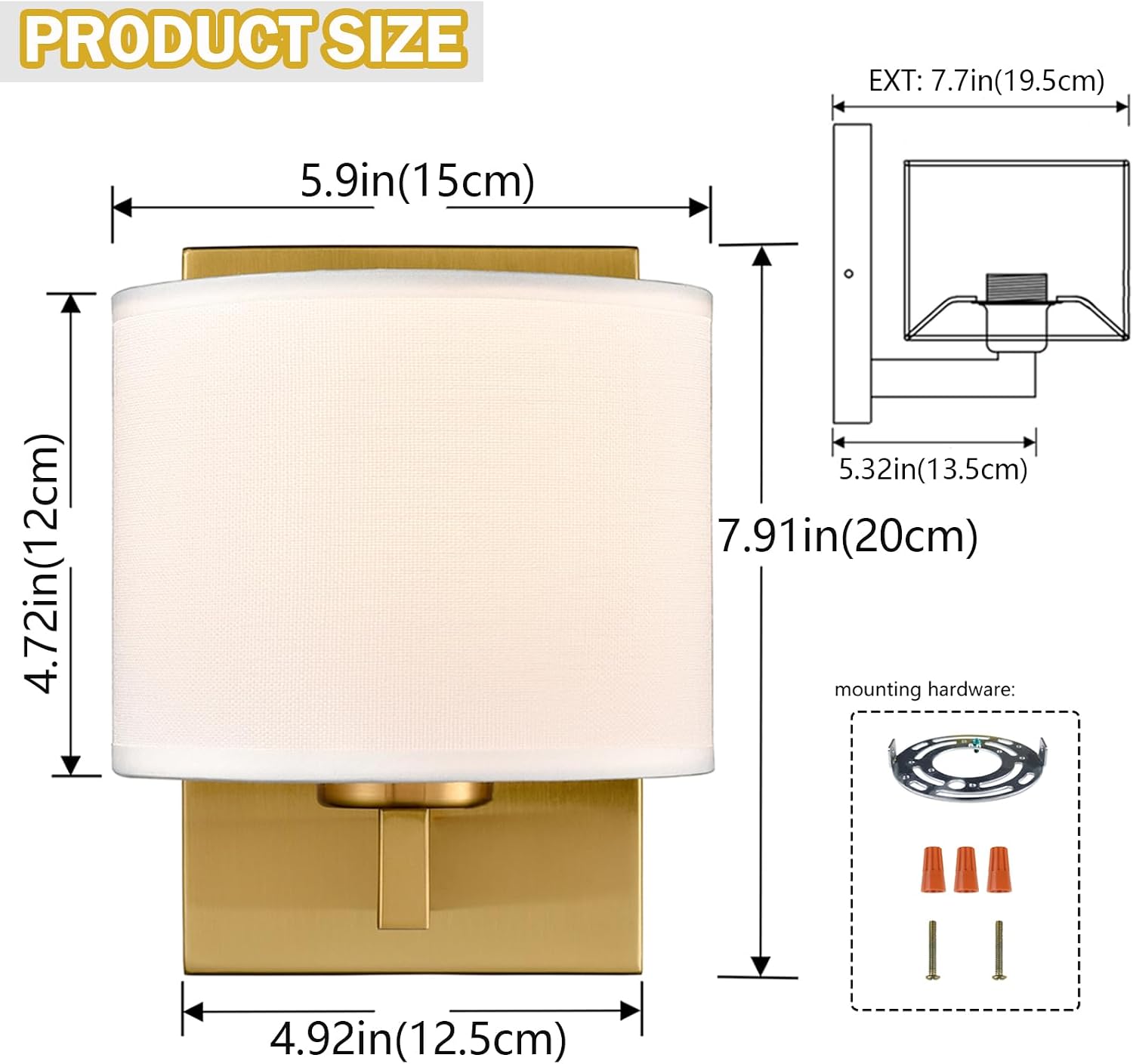 Two Pack Gold Linen Drum Wall Sconces