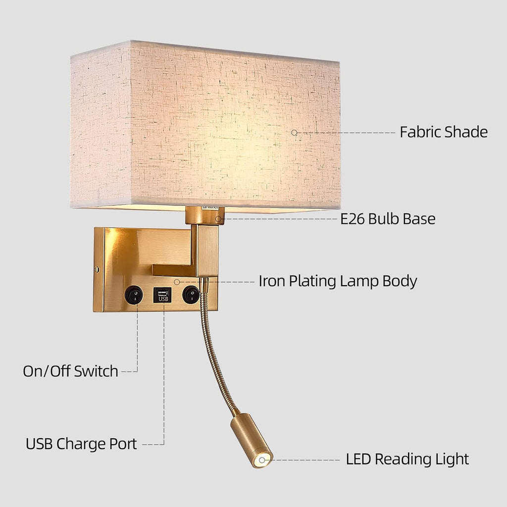 USB Charging Bedside Reading Wall Sconces
