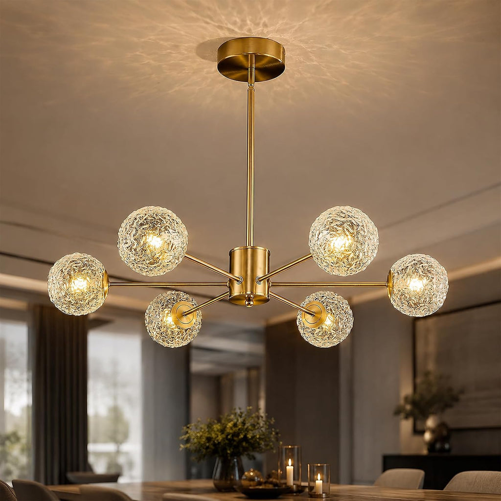Six Light Glass Globe Modern Chandelier