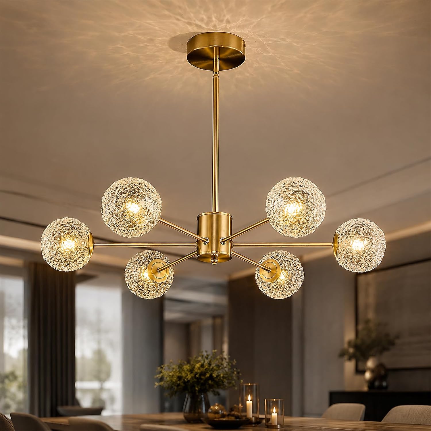 Six Light Glass Globe Modern Chandelier