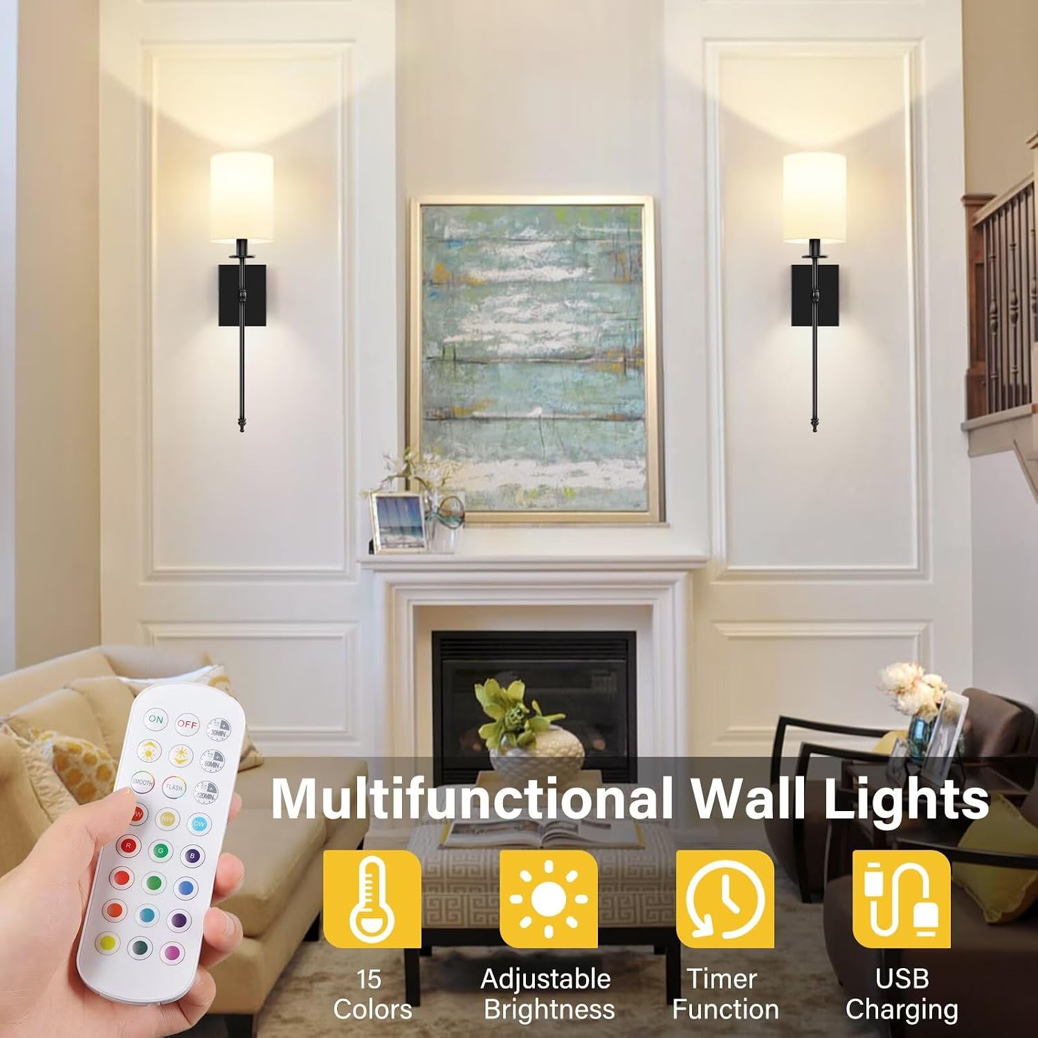 Two Pack RGB Remote Wireless Wall Sconces