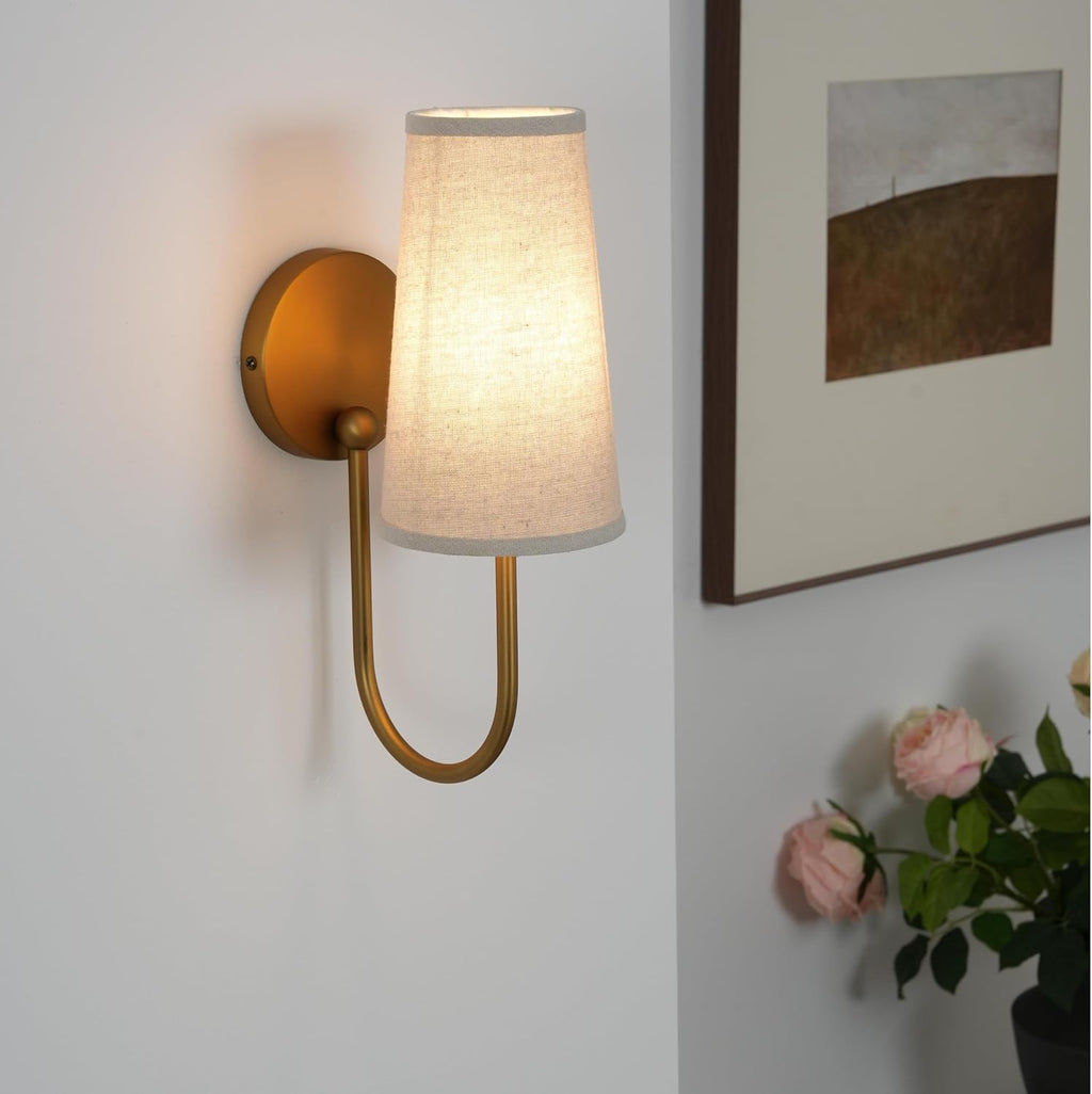 Two Pack Cone Linen Brass Wall Sconces