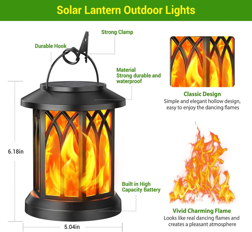 Four Pack Flame Solar Hanging Lanterns