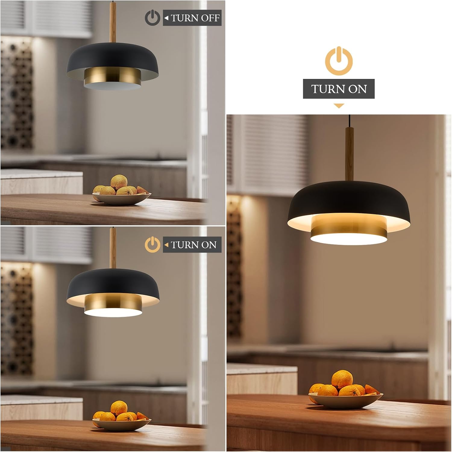 Dual Layer Wood Black Gold Pendant Light