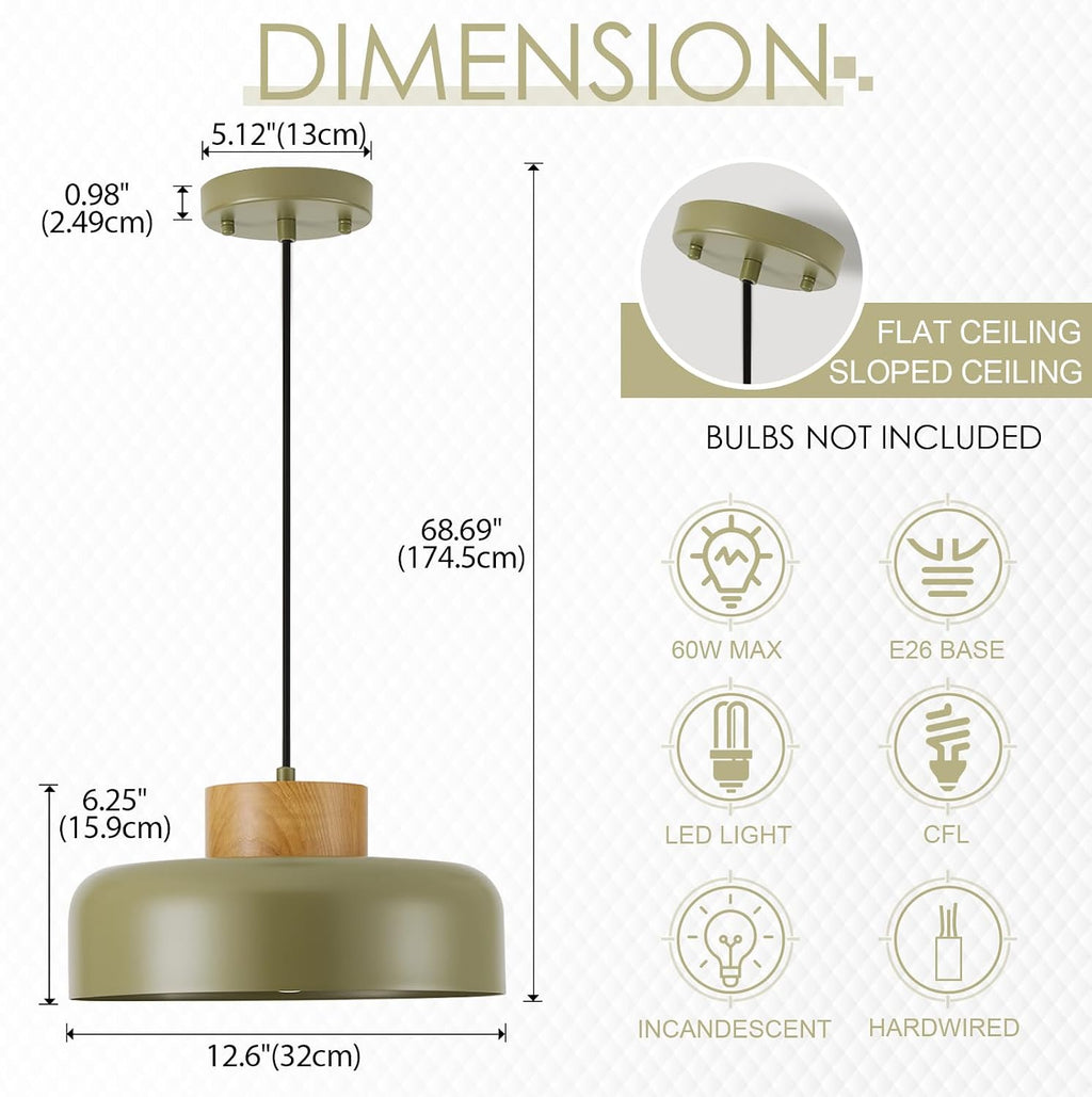 Natural Wood Green Adjustable Pendant Light