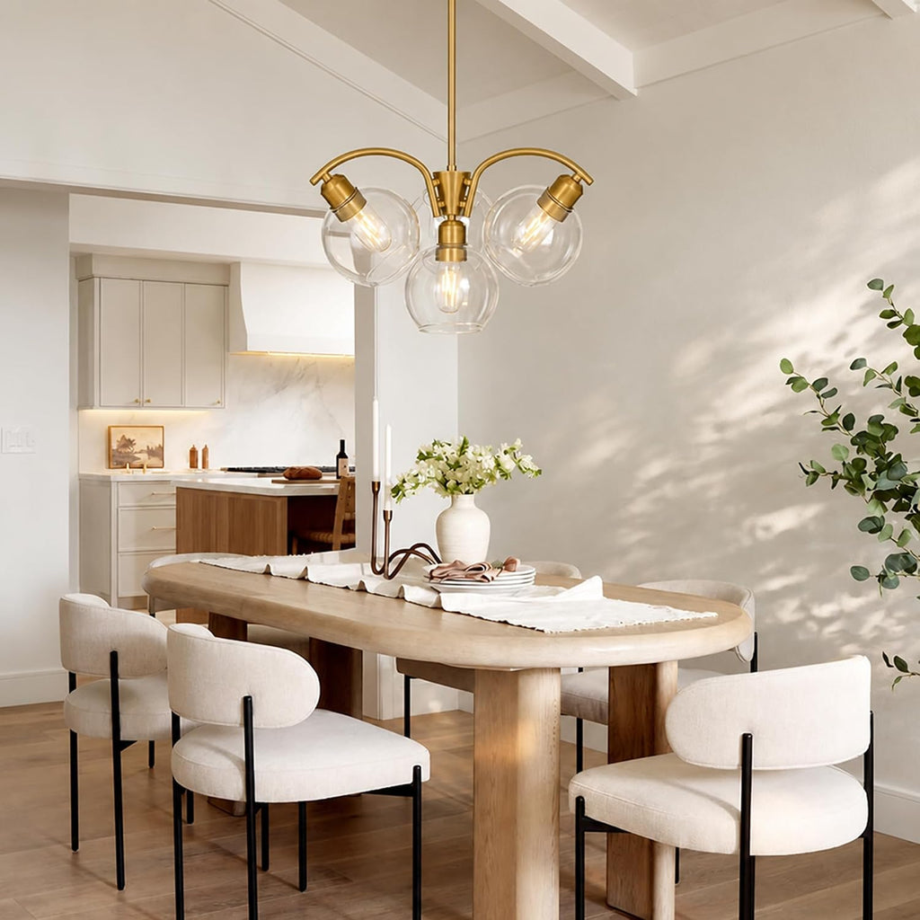 Four Light Globe Glass Gold Chandelier