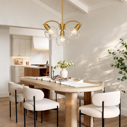 Four Light Globe Glass Gold Chandelier