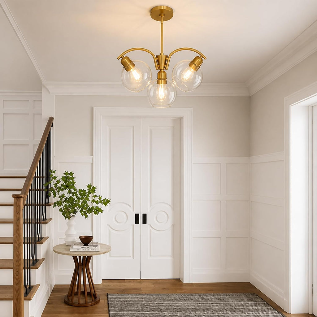 Four Light Globe Glass Gold Chandelier