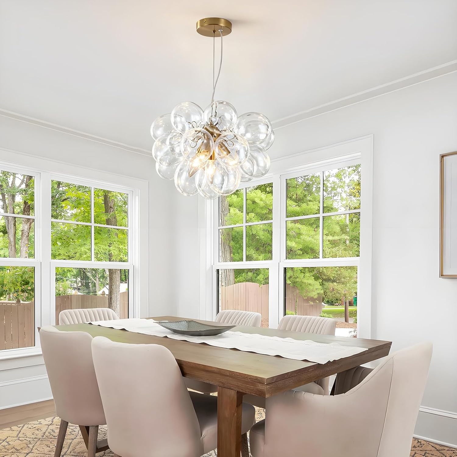 Four Light Bubble Glass Gold Chandelier