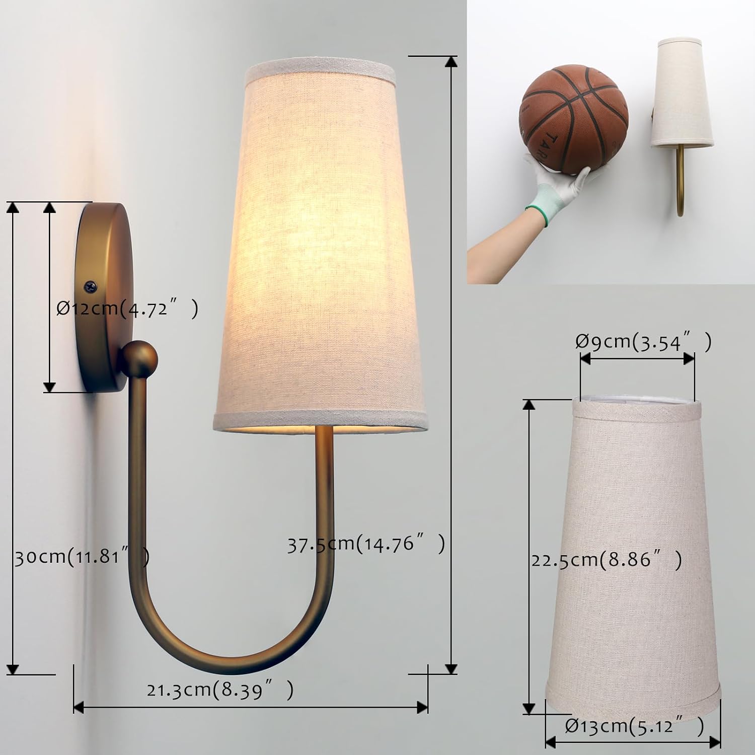 Two Pack Cone Linen Brass Wall Sconces