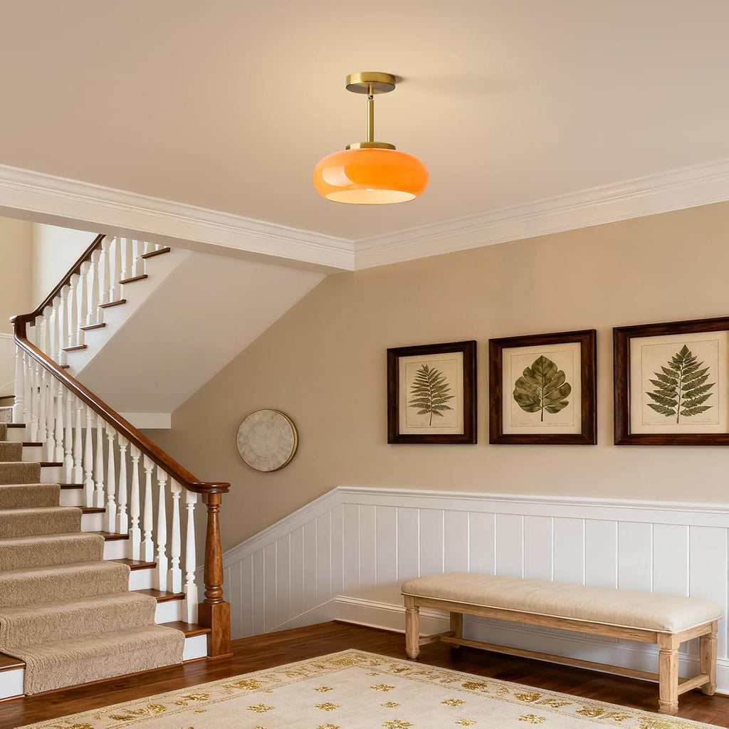 Adjustable Orange Glass Gold Pendant Lamp