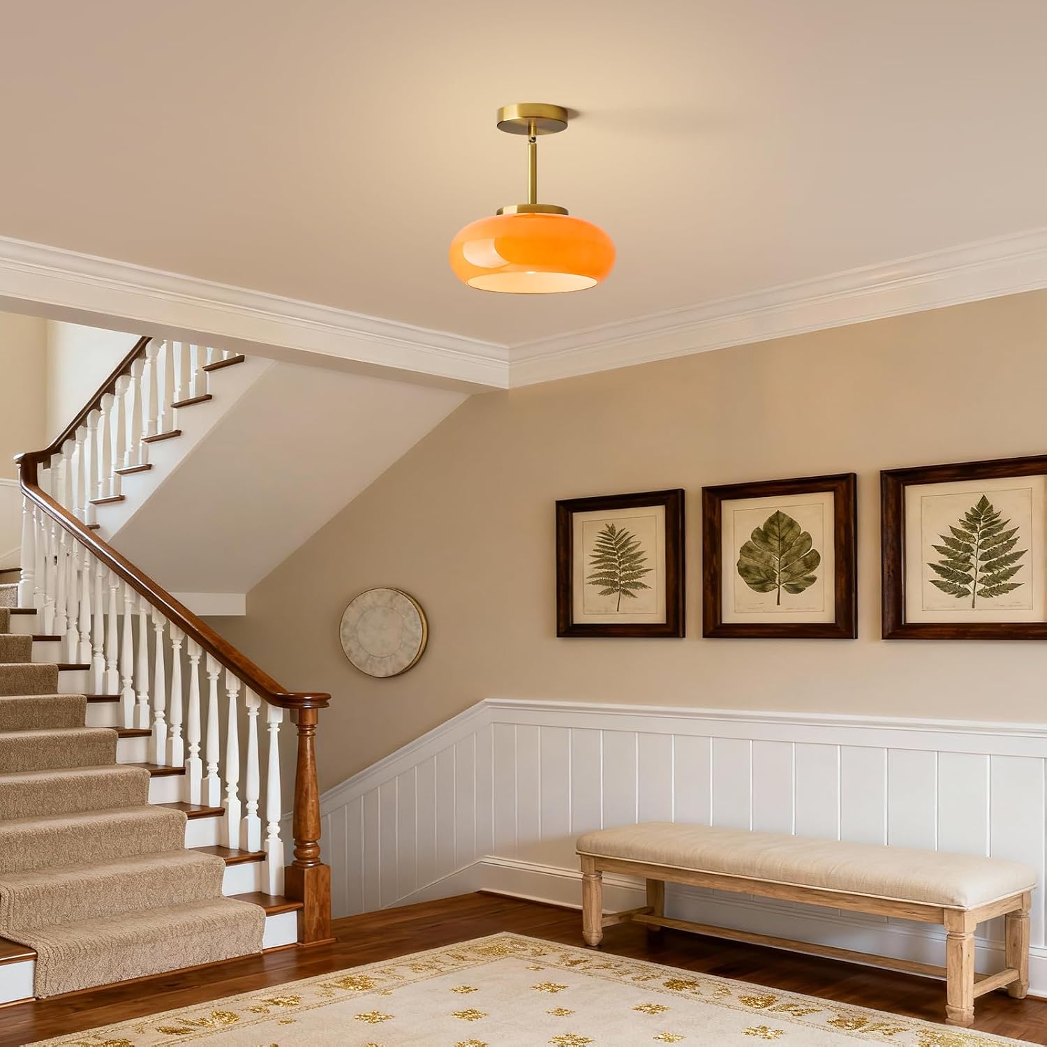Adjustable Orange Glass Gold Pendant Lamp