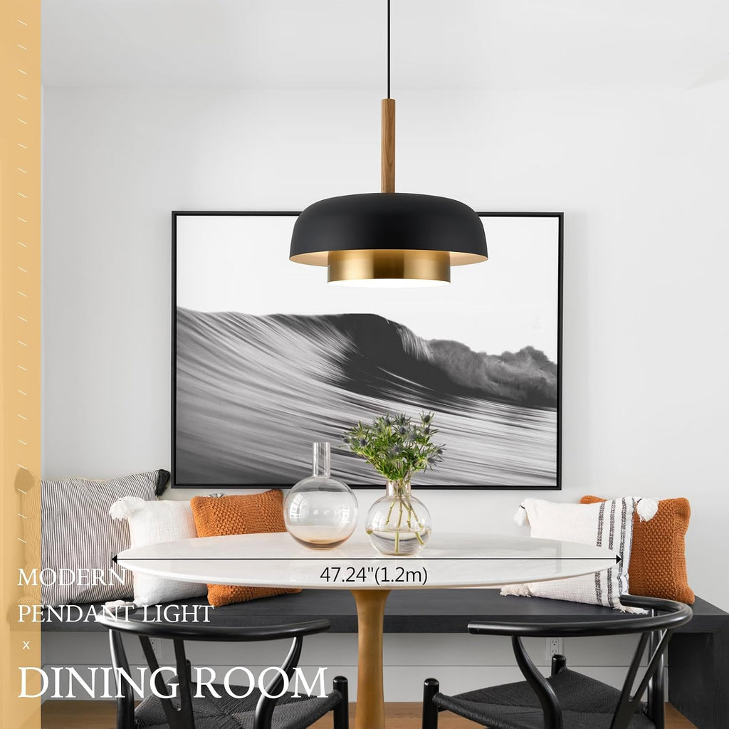 Dual Layer Wood Black Gold Pendant Light