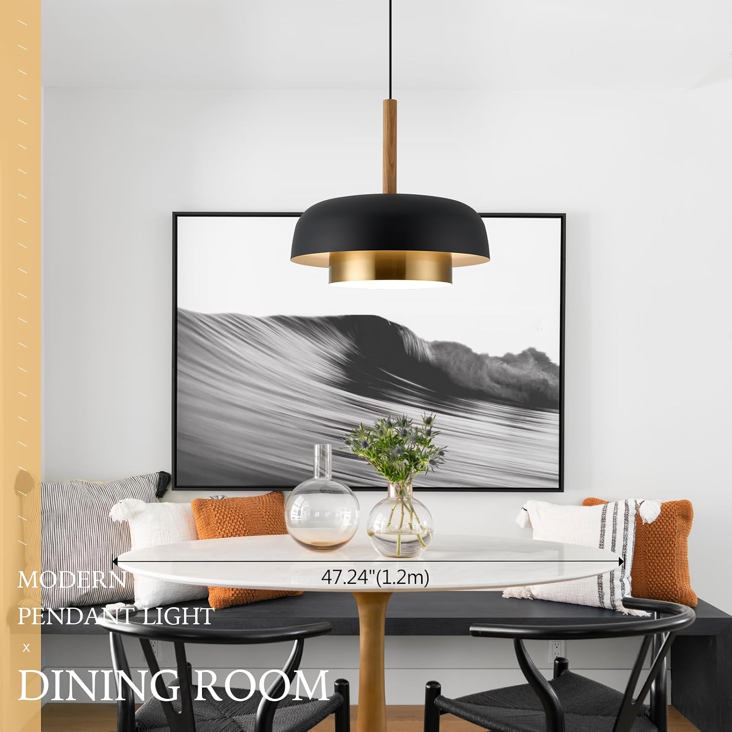 Dual Layer Wood Black Gold Pendant Light