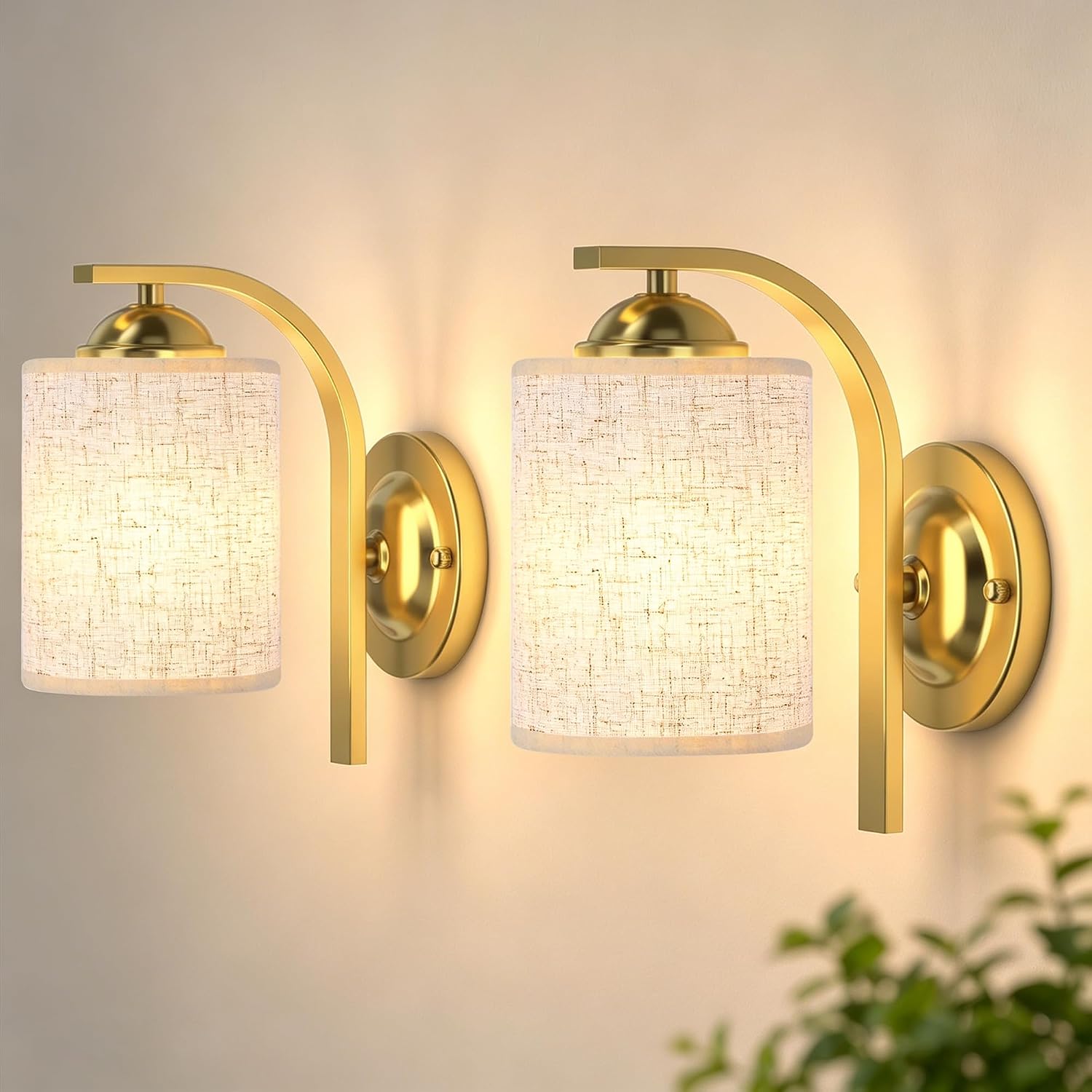 Two Pack Gold Farmhouse Fabric Wall Sconces