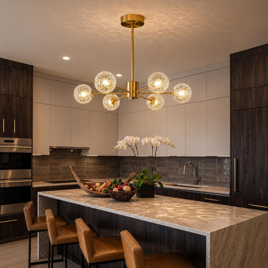 Six Light Glass Globe Modern Chandelier