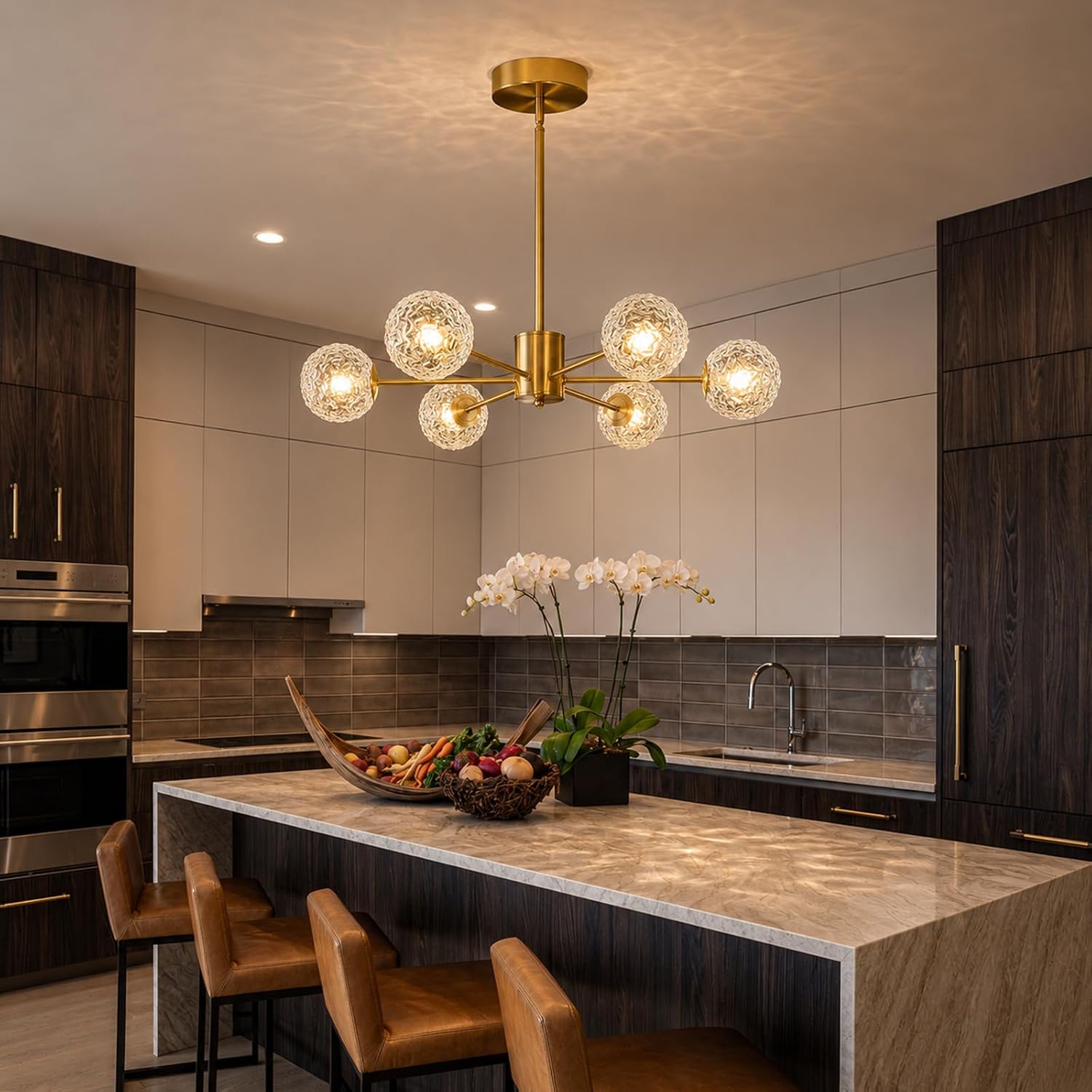 Six Light Glass Globe Modern Chandelier