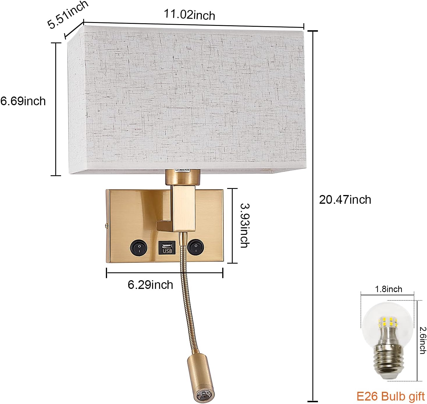 USB Charging Bedside Reading Wall Sconces